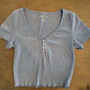 American Eagle Outfitters Women's Light Blue Ribbed Top